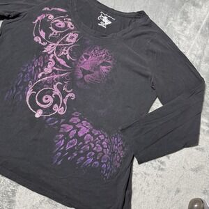 VTG Y2K Womens Cheetah Longsleeve Hanes Size 1X Grunge Goth